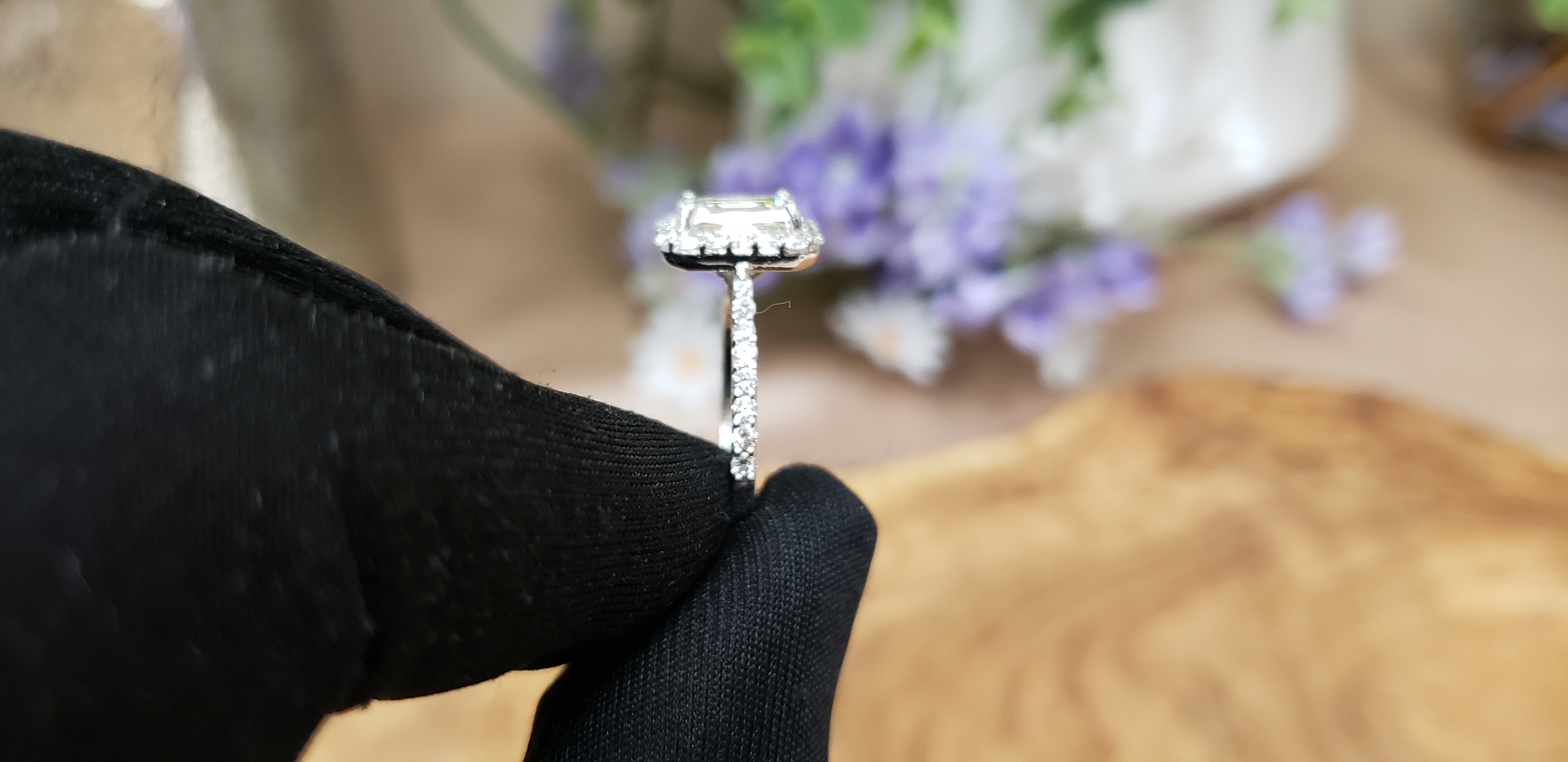 Emerald & Round Diamond Halo Ring